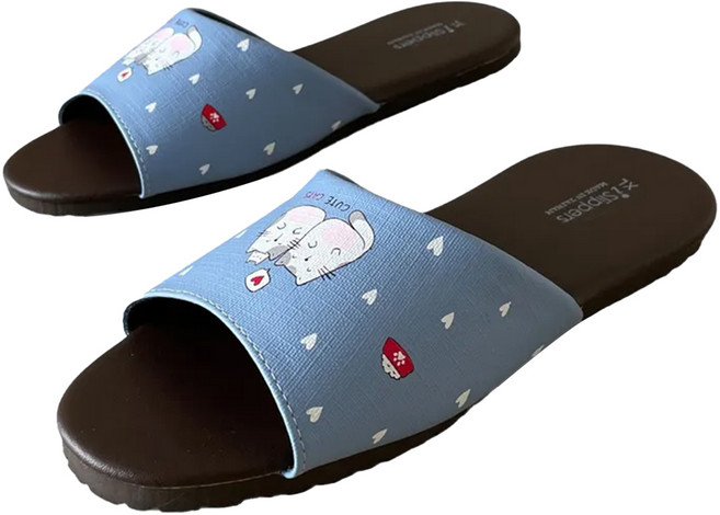 TAIWAN SLIPPER 台灣犀利趴 經典系列 親子 皮質室內拖鞋 甜心小貓 藍色 XL 1雙