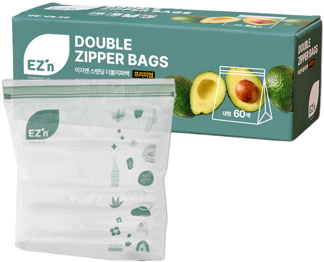 EZn이지엔 프리미엄 더블지퍼백, 대(L), 60개입, 1개