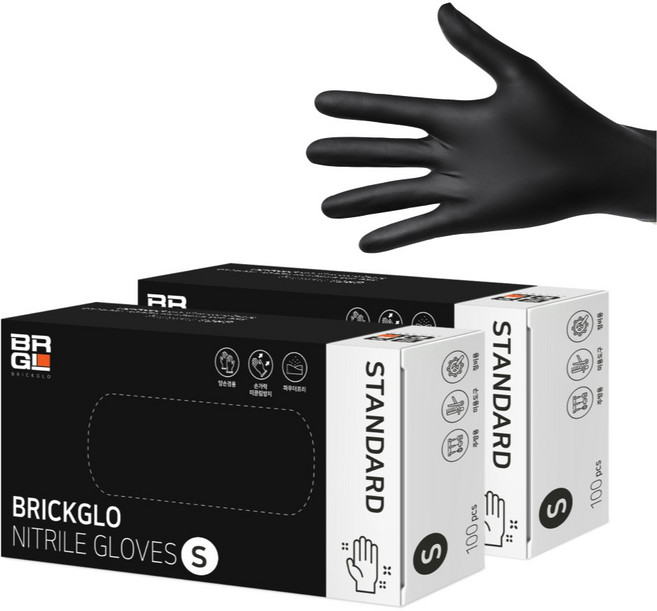 브릭글로 스탠다드 장갑 100p, 블랙, 소(S), 2개