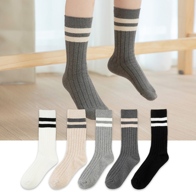 베이스알파에센셜 아동용 베이직 링글 골지 긴양말 5켤레 세트