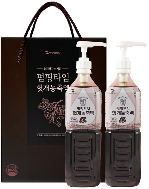 해밀생활건강 펌핑타임 헛개농축액 + 전용 펌프 + 쇼핑백 선물세트, 1L, 2개