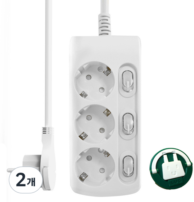 러그 개별 멀티탭 3구 KF-KSB-03K3, 1.5m, 화이트(멀티탭), 랜덤발송(러그박스 안전커버), 2개