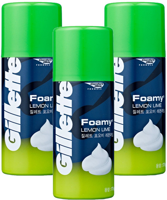 질레트 정품 포오미 레몬라임 쉐이빙폼, 175g, 3개