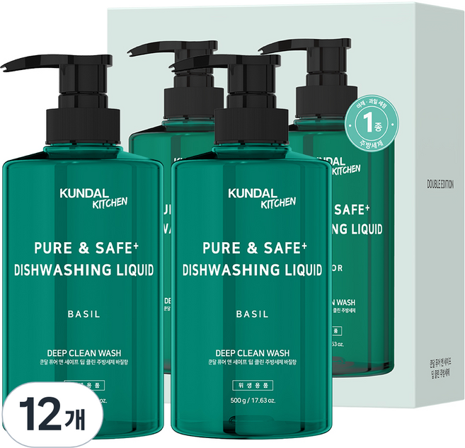 쿤달 퓨어 앤 세이프 딥 클린 주방세제 바질향, 500g, 12개