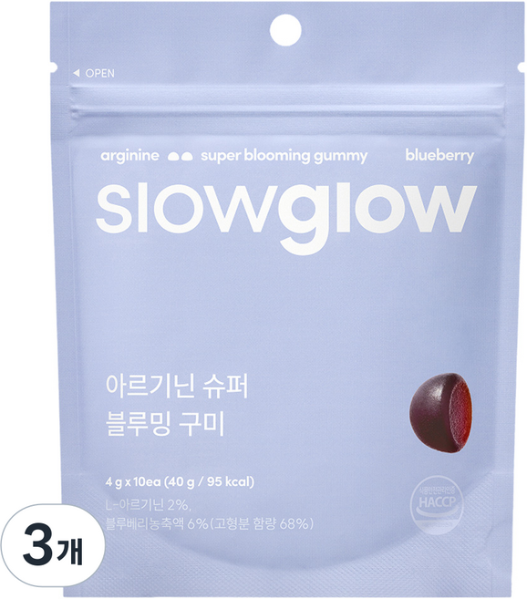 슬로우글로우 아르기닌 슈퍼 블루밍 구미 40g, 3개, 10정