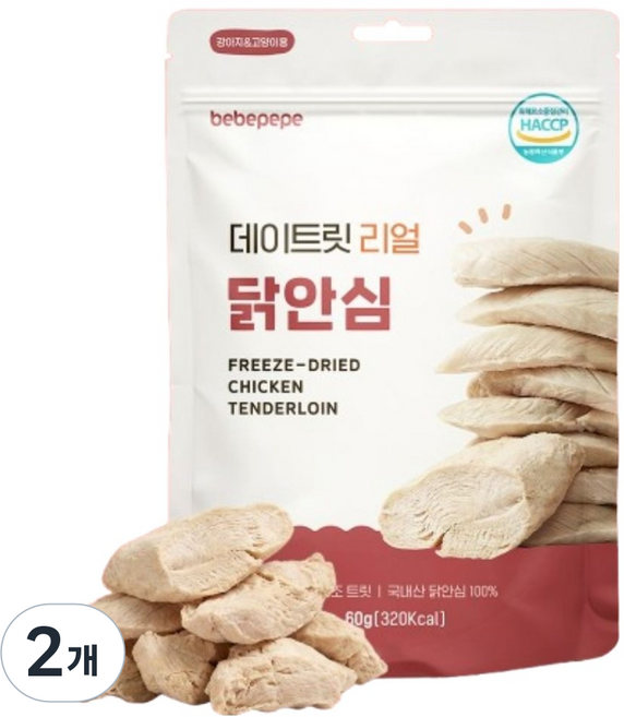 베베페페 강아지 국내산 원물 100% 동결건조 데이트릿 리얼 간식, 60g, 2개, 닭 안심