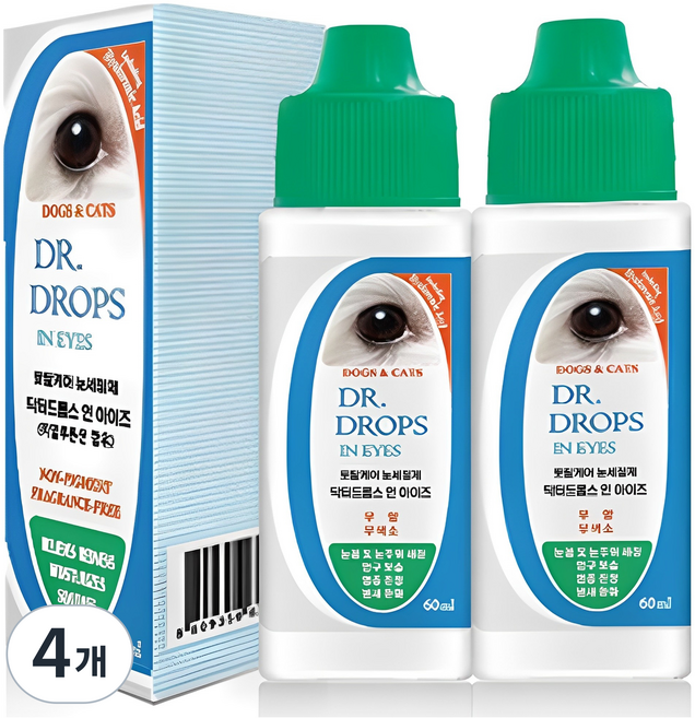 닥터드롭스 인 아이즈 반려동물 눈세정제, 60ml, 4개