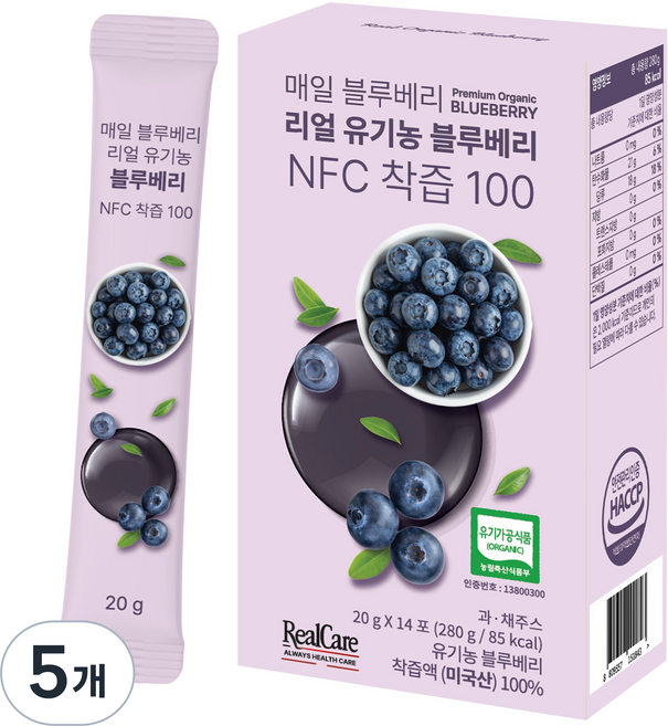 Real Care 每日藍莓 Real 有機藍莓 NFC 鮮榨 100 14入, 280g, 5個