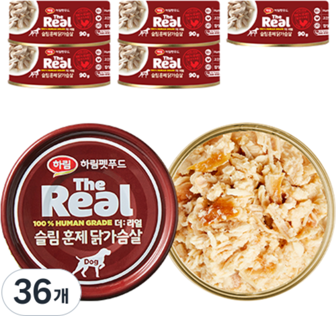 하림펫푸드 강아지 더리얼 슬림 훈제 간식캔, 닭가슴살, 90g, 36개