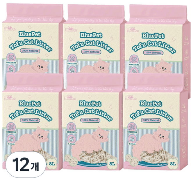 블루펫 응고형 두부 고양이모래, 8L, 12개, 무향