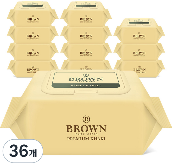 브라운 프리미엄 카키 아기물티슈 휴대용 캡형, 73g, 20매, 36개