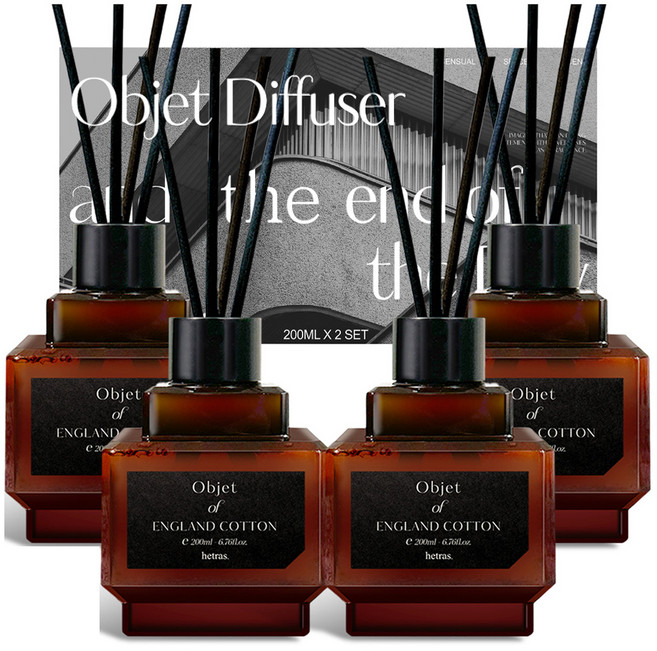 헤트라스 오브제 디퓨저 선물세트, 잉글랜드코튼, 200ml, 4개