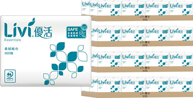 Livi 優活 柔拭紙巾 2層, 30包, 4箱