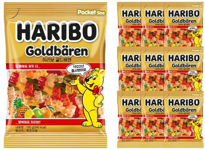 Haribo 黃金貝倫果凍, 100g, 10片