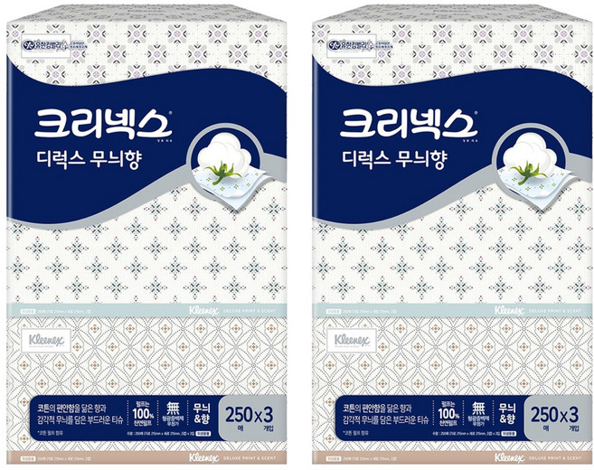 크리넥스 디럭스 무늬향 각티슈 2겹, 250매, 6개