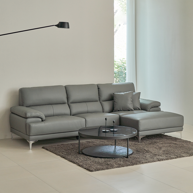 레이디가구 끌레망 천연소가죽 면피 4인용 소파 + 스툴 세트 방문설치, 미스티블루