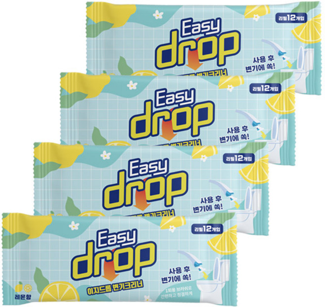 이지드롭 변기크리너 레몬향 리필, 4개