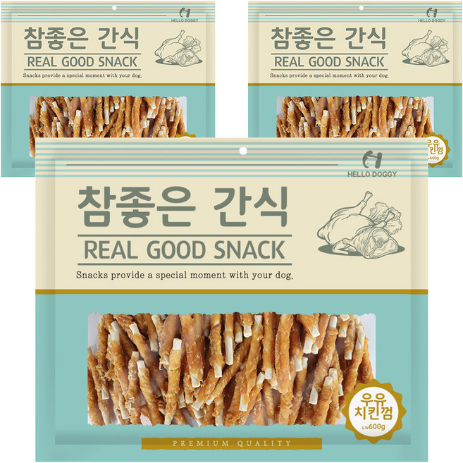 헬로도기 참좋은간식 강아지 건조간식, 우유치킨껌, 400g, 3개