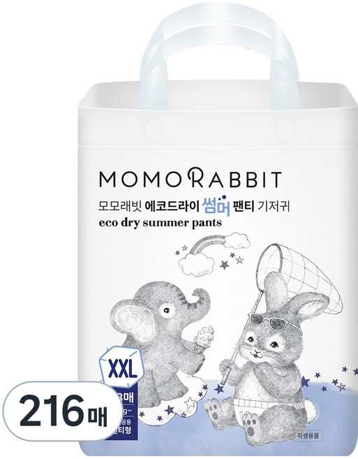 모모래빗 에코드라이 썸머 팬티 기저귀 아동용, 점보형(2XL), 216매