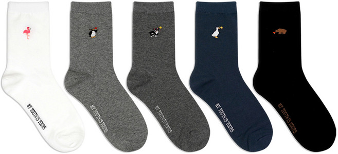 박군 남성용 애니멀즈 중목 양말 5족 세트