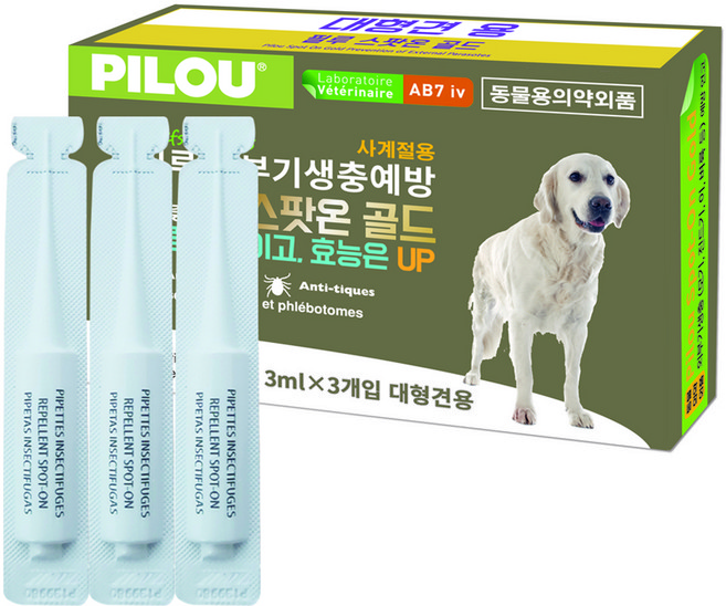 필루 네츄럴 외부기생충 예방 스팟온 골드 대형견, 없음, 3ml, 3개 - 쿠팡