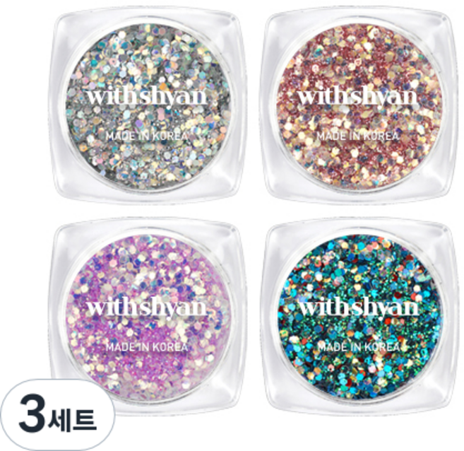 위드샨 프리미엄 쥬얼 네일 글리터 4종 세트, A04 로즈골드, B01 첫커플링, B09 제비꽃, B11 연못, 3개