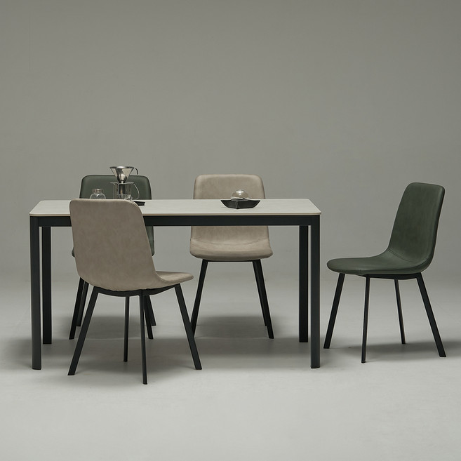 보니애가구 에븐 포세린 식탁 1100 + 허쉬 의자4p 세트 4인용 방문설치, 상판(아티쿠스그레이), 의자(루트베이지2p+퍼니그린2p), 일반의자 4