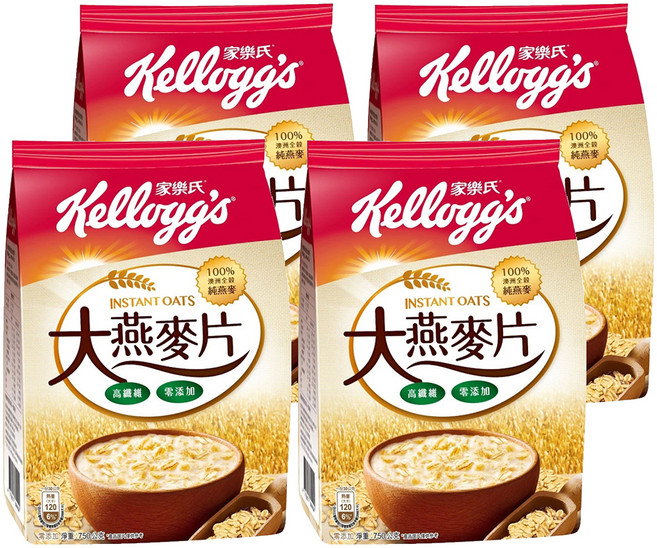 Kellogg's 家樂氏 陽光樂活大燕麥片 高纖維 零添加 100%澳洲全穀純燕麥, 750g, 4包