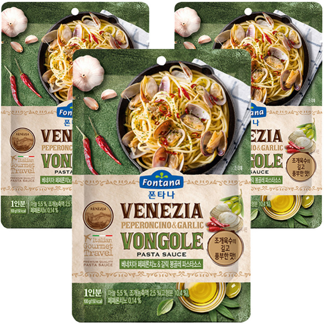 폰타나 베네치아 페페론치노 갈릭 봉골레 파스타소스 파우치, 100g, 3개