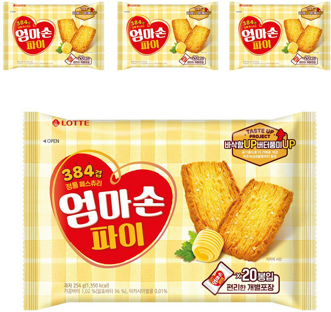 롯데웰푸드 엄마손파이, 254g, 4개