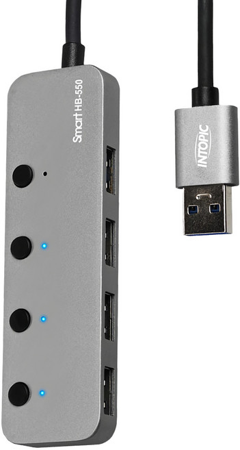 INTOPIC 廣鼎 USB3.1 高速集線器 HB-550 4 Port 獨立開關 指示燈設計 傳輸速率5Gbps, 銀色, 1個