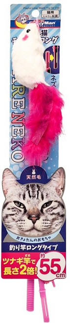 CattyMan 貓用天然兔毛摺疊長款老鼠釣竿逗貓棒, 顏色隨機, 1個