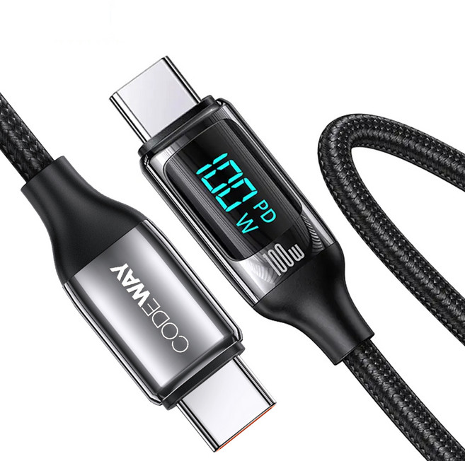 코드웨이 디스플레이 PD 100W C타입-C타입 초 고속충전 케이블, 1.2m, 블랙, 1개