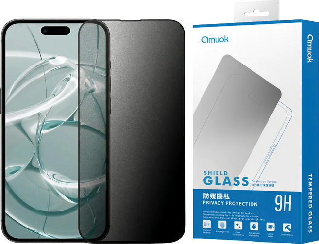 amuok 艾默克 iPhone 滿版 螢幕保護貼 for iPhone 15 Pro MAX 防窺 9H 鋼化玻璃 2.5D 防指紋