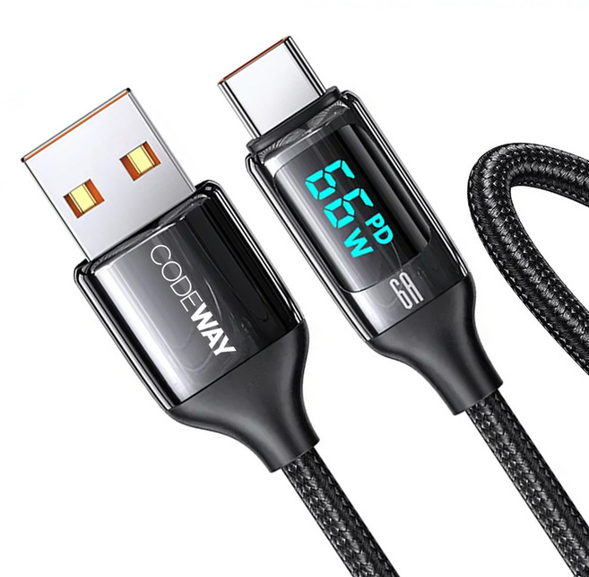 코드웨이 디스플레이 USB A타입-C타입 고속충전 케이블, 2m, 1개