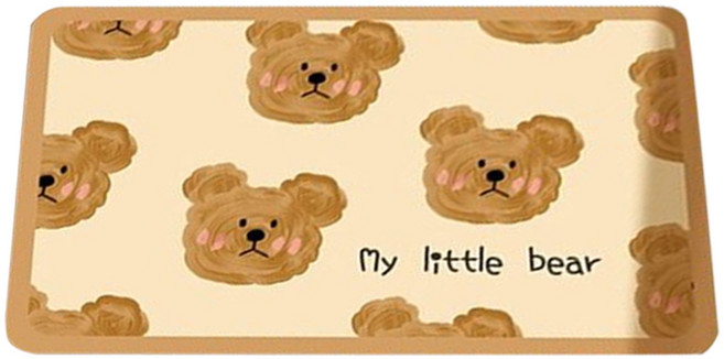 Mega 可愛奶油動物皮革軟硅藻土地墊, 滿版奶油熊 棕色, 1個