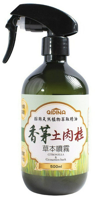 QiMart 天然草本香茅土肉桂噴霧 天然草本精華 溫和驅蚊 居家戶外適用, 500ml, 1瓶