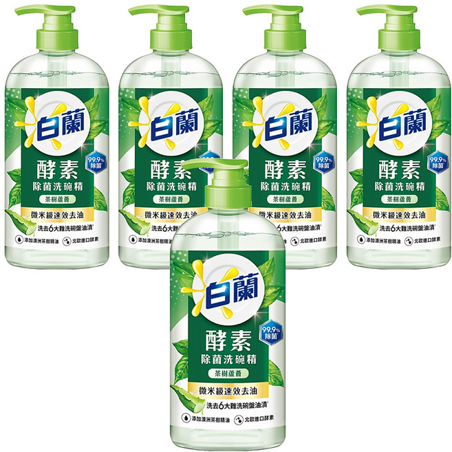 白蘭 酵素除菌洗碗精 茶樹蘆薈, 1kg, 5瓶