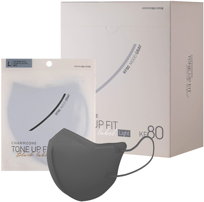 참존 톤업핏 블랙라벨 라이트 KF80 마스크 대형, 25개입, 1개, 무드그레이