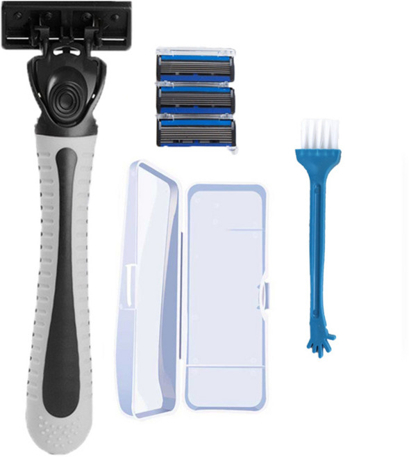 페이스바디 일회용 6중날 면도기 세트 케이스+면도기+6중날 4입 화이트 블랙, 1세트