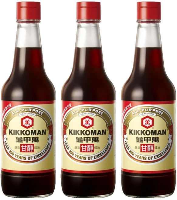 KIKKOMAN 龜甲萬 純釀造甘醇醬油 傳統釀造技術 提升菜餚鮮味, 500ml, 3瓶