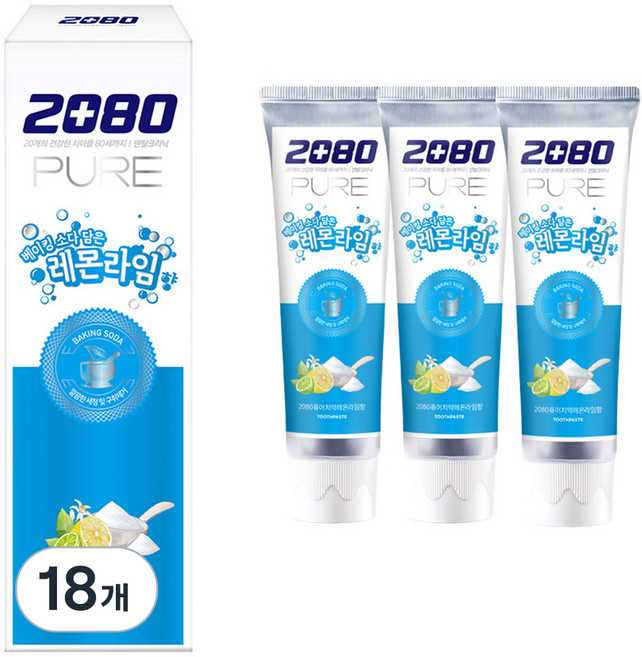 2080 베이킹소다 담은 퓨어치약 레몬라임향, 120g, 18개