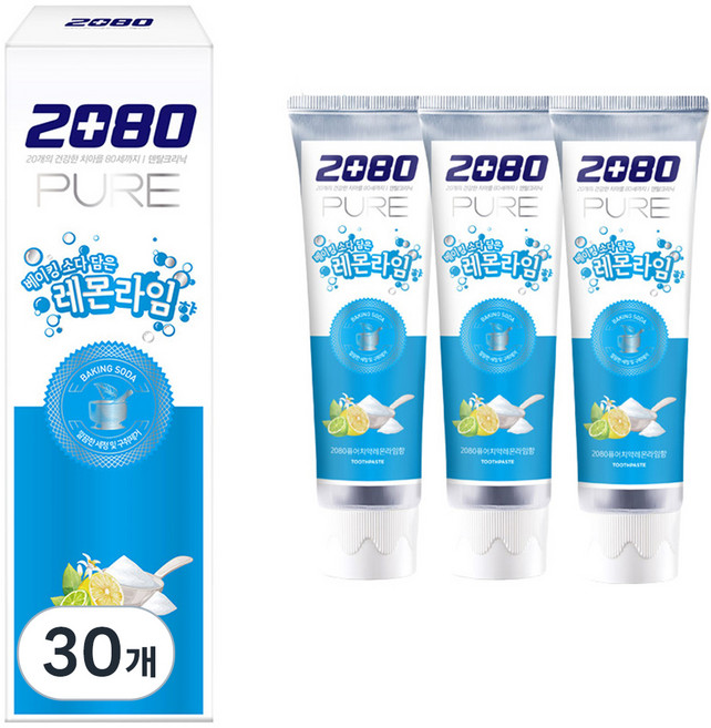 2080 베이킹소다 담은 퓨어치약 레몬라임향, 120g, 30개