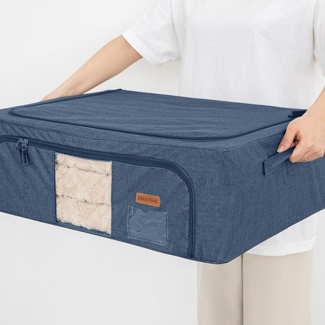 비스토어 언더베드 패브릭 리빙박스 이불 보관함, 네이비, 1개