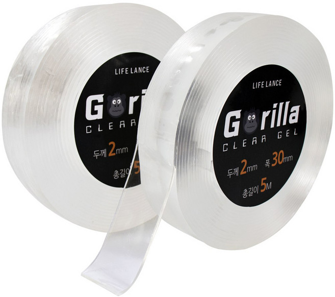 라이프란스 고릴라 클리어겔 초강력 방수 실리콘 양면 테이프 2mm x 30mm x 5m, 2개