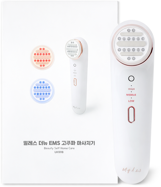 밀레스 듀얼샷 고주파 EMS 갈바닉 얼굴 마사지기 뷰티디바이스, UK101B, 펄화이트