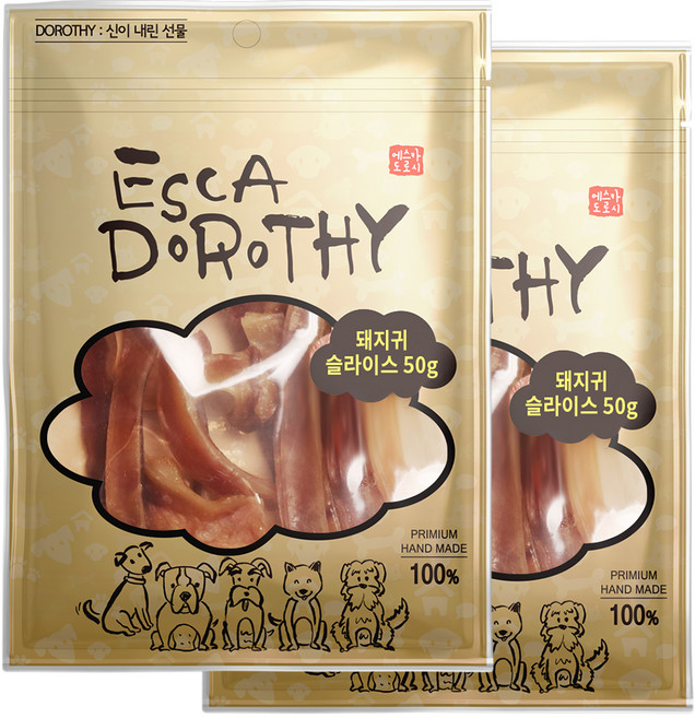 에스카도로시 강아지 국내산 수제간식, 돼지귀 슬라이스, 50g, 2개
