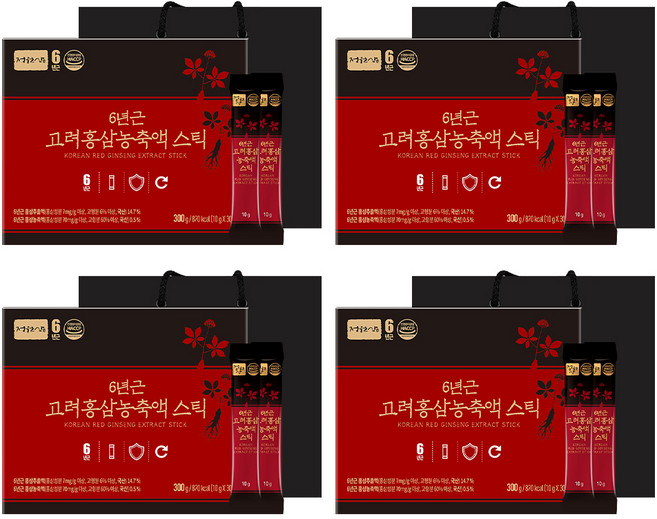 정원삼 6년근 고려홍삼 농축액 스틱 30개입 + 쇼핑백, 300g, 4세트