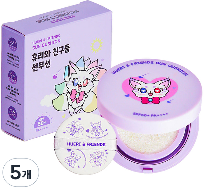 수아담 유아용 휴리와 친구들 무기자차 저자극 자외선 차단 선쿠션 SPF50+ PA++++, 15g, 5개