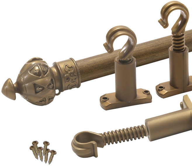 썬데코 25mm커튼봉 캐슬 + 조절브라켓, 골드블랙